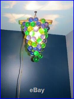 Vintage 60's Large Lucite Acrylic Grape Cluster Retro Hanging Swag Lamp Light