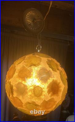 Vintage 60's MCM Chunky Lucite Yellow AMBER Rock Candy Swag Hanging Ball Shade
