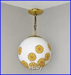 Vintage 60's MCM Milk Glass Globe Daisy Pendant Swag Hanging Lamp Light