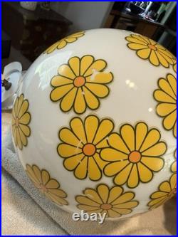 Vintage 60's MCM Milk Glass Globe Daisy Pendant Swag Hanging Lamp Light