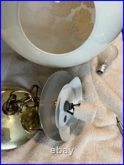 Vintage 60's MCM Milk Glass Globe Daisy Pendant Swag Hanging Lamp Light