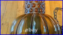 Vintage 60's Mid Century Amber Acorn bubble Glass Swag Hanging Light Lamp