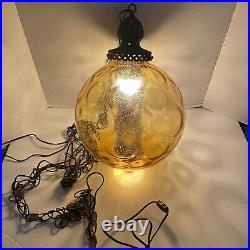 Vintage 60's Mid Century Amber Glass Swag Hanging Light Lamp Large 38 X 16