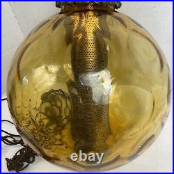 Vintage 60's Mid Century Amber Glass Swag Hanging Light Lamp Large 38 X 16