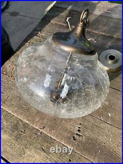Vintage 60's Mid Century Clear Acorn Crackle Glass Swag Hanging Light Lamp