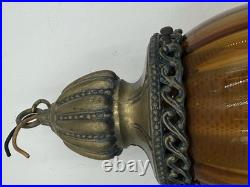 Vintage 60s-70s Amber Glass Globe Swag Hanging Light with 23
