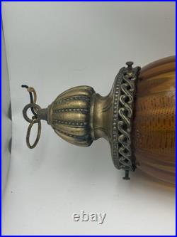 Vintage 60s-70s Amber Glass Globe Swag Hanging Light with 23