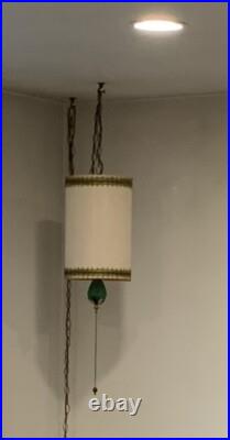 Vintage 60s/70s MCM Pendant Style Acacado Green Drum Style Swag Light Glass Base Vintage 60s/70s MCM Pendant Style Acacado Green Drum Style Swag Light Glass Base