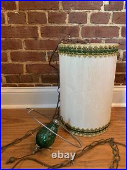Vintage 60s/70s MCM Pendant Style Acacado Green Drum Style Swag Light Glass Base