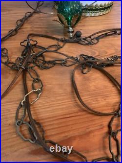 Vintage 60s/70s MCM Pendant Style Acacado Green Drum Style Swag Light Glass Base