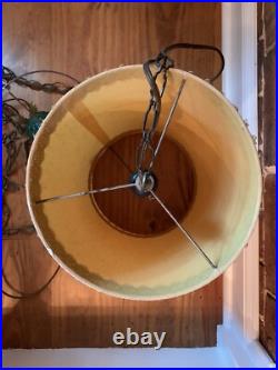 Vintage 60s/70s MCM Pendant Style Acacado Green Drum Style Swag Light Glass Base