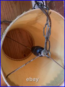 Vintage 60s/70s MCM Pendant Style Acacado Green Drum Style Swag Light Glass Base