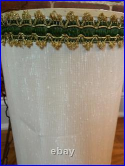 Vintage 60s/70s MCM Pendant Style Acacado Green Drum Style Swag Light Glass Base