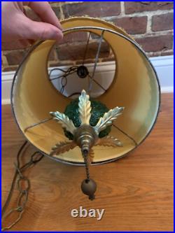 Vintage 60s/70s MCM Pendant Style Acacado Green Drum Style Swag Light Glass Base