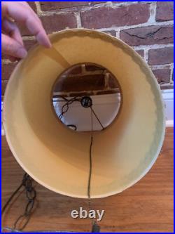 Vintage 60s/70s MCM Pendant Style Acacado Green Drum Style Swag Light Glass Base Vintage 60s/70s MCM Pendant Style Acacado Green Drum Style Swag Light Glass Base