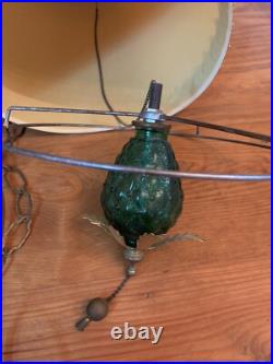 Vintage 60s/70s MCM Pendant Style Acacado Green Drum Style Swag Light Glass Base