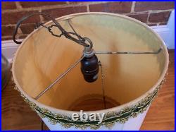 Vintage 60s/70s MCM Pendant Style Acacado Green Drum Style Swag Light Glass Base