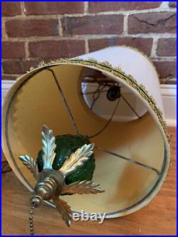 Vintage 60s/70s MCM Pendant Style Acacado Green Drum Style Swag Light Glass Base