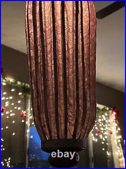 Vintage 60s Bamboo Hanging Swag Lamp Oval, Tassel, PurpleFloral Hollywood Regency