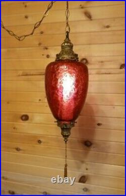 Vintage 60s Crackle Glass Swag Light Ruby Red Lamp