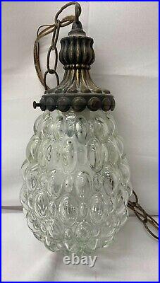 Vintage 60s Cut Glass Textured and Brass Boho 12 Hanging Chain Lamp Light TF