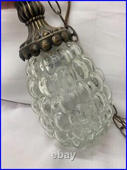 Vintage 60s Cut Glass Textured and Brass Boho 12 Hanging Chain Lamp Light TF