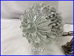 Vintage 60s Cut Glass Textured and Brass Boho 12 Hanging Chain Lamp Light TF