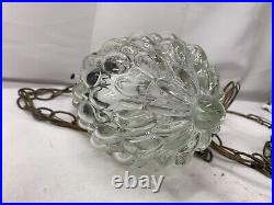 Vintage 60s Cut Glass Textured and Brass Boho 12 Hanging Chain Lamp Light TF