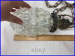 Vintage 60s Cut Glass Textured and Brass Boho 12 Hanging Chain Lamp Light TF