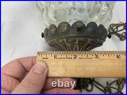 Vintage 60s Cut Glass Textured and Brass Boho 12 Hanging Chain Lamp Light TF