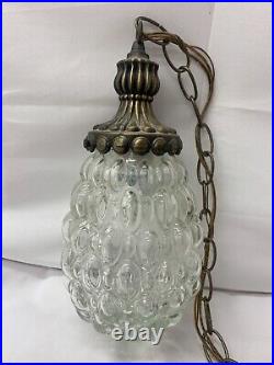 Vintage 60s Cut Glass Textured and Brass Boho 12 Hanging Chain Lamp Light TF