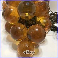 Vintage 60s Lucite Acrylic Amber Grape Cluster Hanging Lamp Light Driftwood Swag