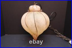 Vintage 60s MCM Bubble Amber Glass Swag Lamp Frosted Caged Pendant Light Murano