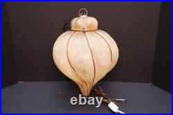 Vintage 60s MCM Bubble Amber Glass Swag Lamp Frosted Caged Pendant Light Murano