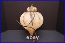 Vintage 60s MCM Bubble Amber Glass Swag Lamp Frosted Caged Pendant Light Murano