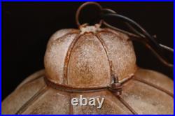 Vintage 60s MCM Bubble Amber Glass Swag Lamp Frosted Caged Pendant Light Murano