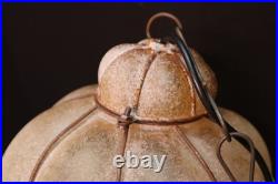 Vintage 60s MCM Bubble Amber Glass Swag Lamp Frosted Caged Pendant Light Murano