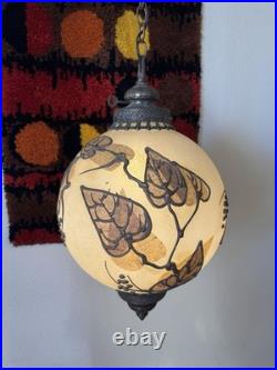 Vintage 60s MCM LARGE Leaf Pattern Globe Hanging Swag Lamp Chain Mid Century