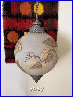 Vintage 60s MCM LARGE Leaf Pattern Globe Hanging Swag Lamp Chain Mid Century