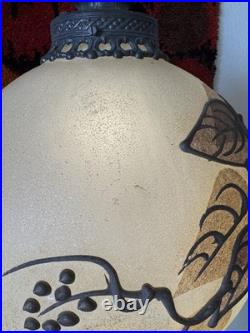 Vintage 60s MCM LARGE Leaf Pattern Globe Hanging Swag Lamp Chain Mid Century