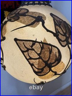 Vintage 60s MCM LARGE Leaf Pattern Globe Hanging Swag Lamp Chain Mid Century