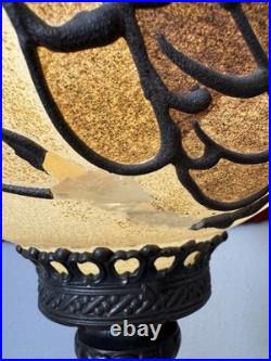 Vintage 60s MCM LARGE Leaf Pattern Globe Hanging Swag Lamp Chain Mid Century