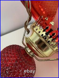 Vintage 60s Swag Light Ruby Red Hanging Hobnail Shade Lamp MCM READ