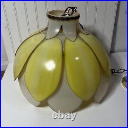 Vintage 70's Chandelier Light Hanging Lamp Plastic Yellow 16 Wide X 12 Tall