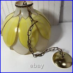 Vintage 70's Chandelier Light Hanging Lamp Plastic Yellow 16 Wide X 12 Tall