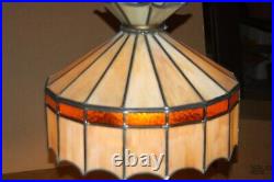 Vintage 70's Leaded Slag Stained Glass Hanging Tiffany Style Swag Light Lamp