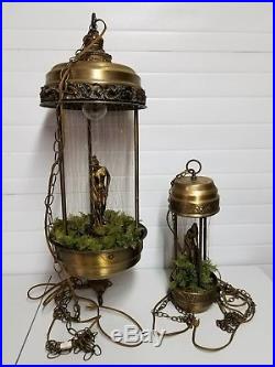 Vintage 70's MINERAL OIL RAIN SWAG LAMP drip motion hanging gold ceiling light