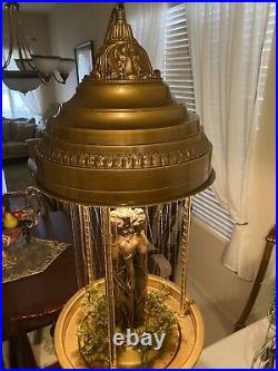 Vintage 70s Hanging Mineral Oil Rain Lamp With3 Gold Goddess Statue. 36 Long