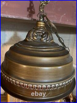 Vintage 70s Hanging Mineral Oil Rain Lamp With3 Gold Goddess Statue Mint
