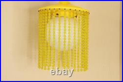 Vintage 70s Mid Century Modern MCM Beaded Hanging Lamp Light Fixture Yellow Gold
